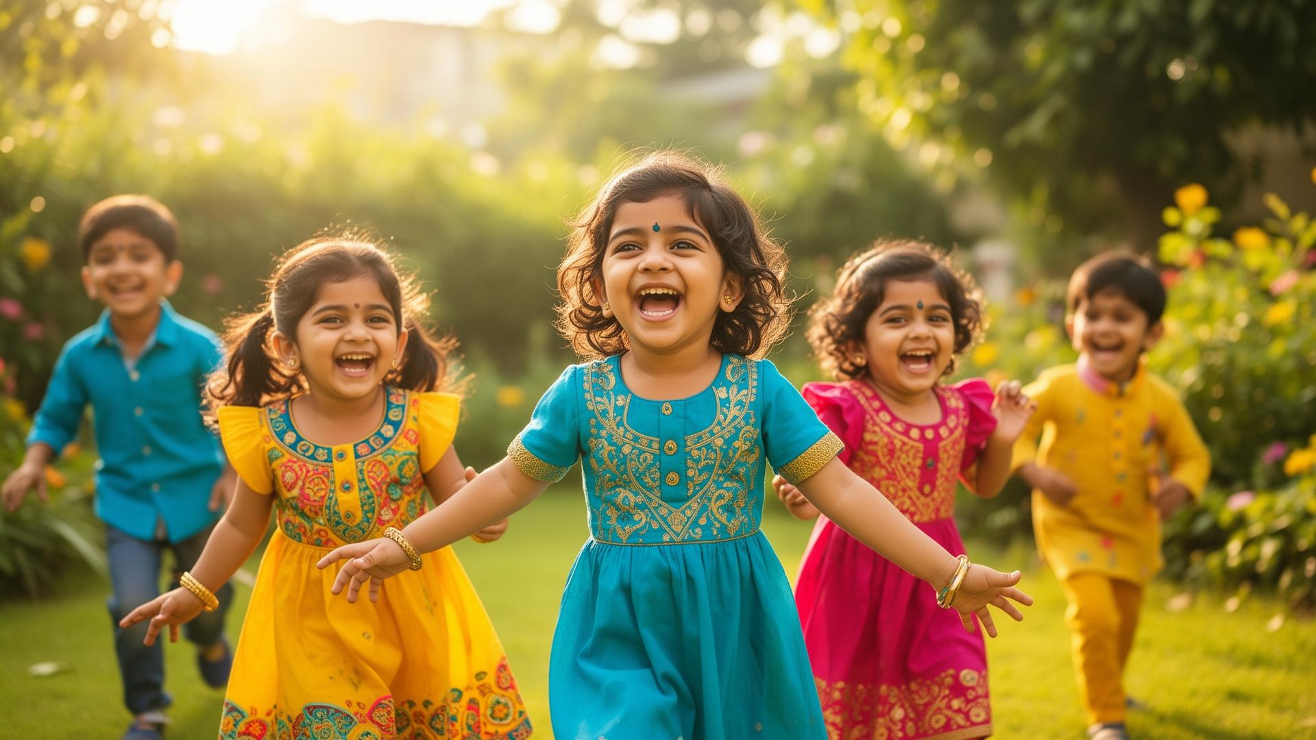 Joyful preschool children playing outdoors at Prakriyaa